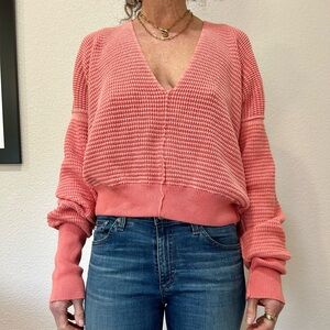 We The Free Coral V-Neck Sweater